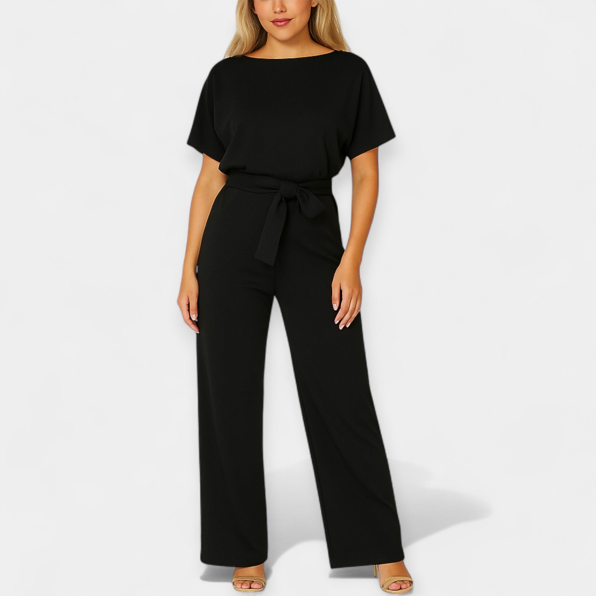 Jumpsuit With Adjustable Tie Belt For Elegant Silhouette