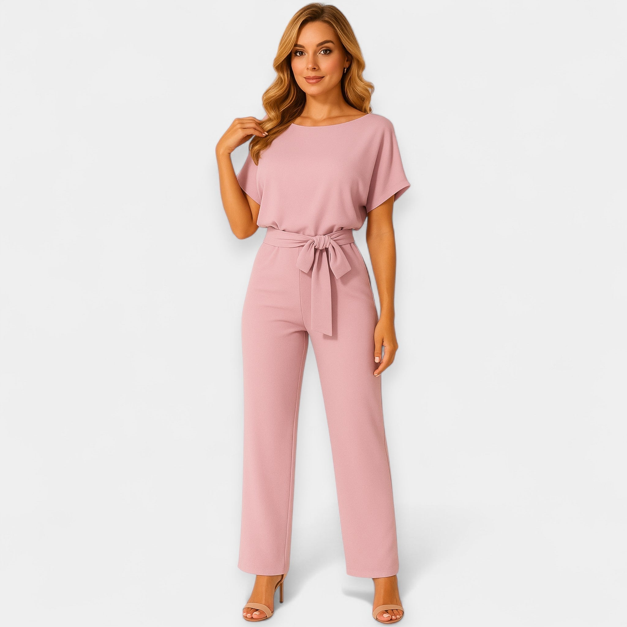 Jumpsuit With Adjustable Tie Belt For Elegant Silhouette