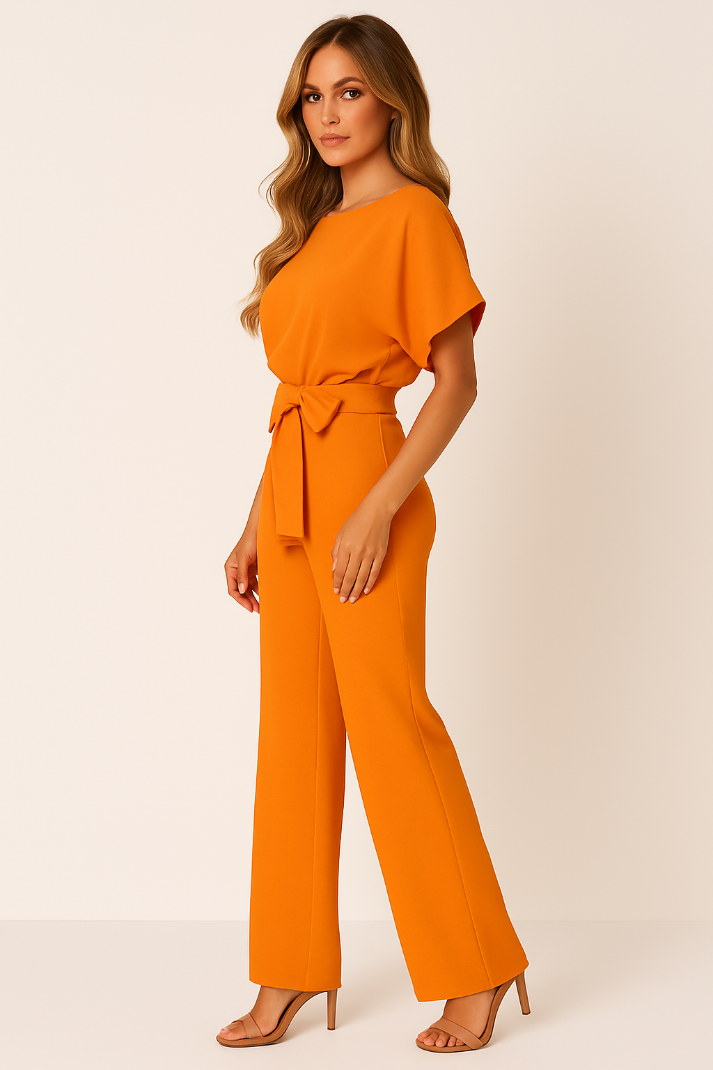 Jumpsuit With Adjustable Tie Belt For Elegant Silhouette
