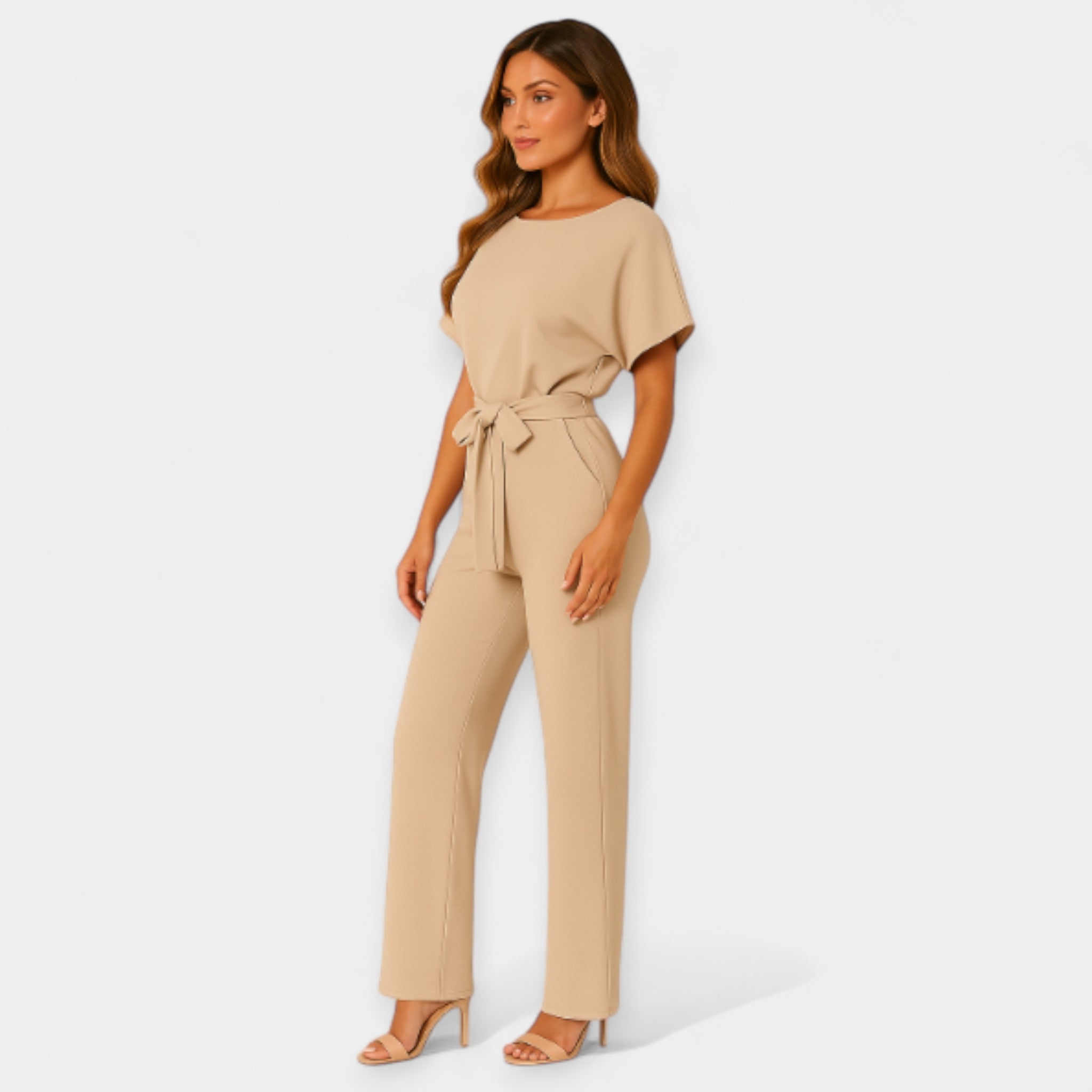 Jumpsuit With Adjustable Tie Belt For Elegant Silhouette