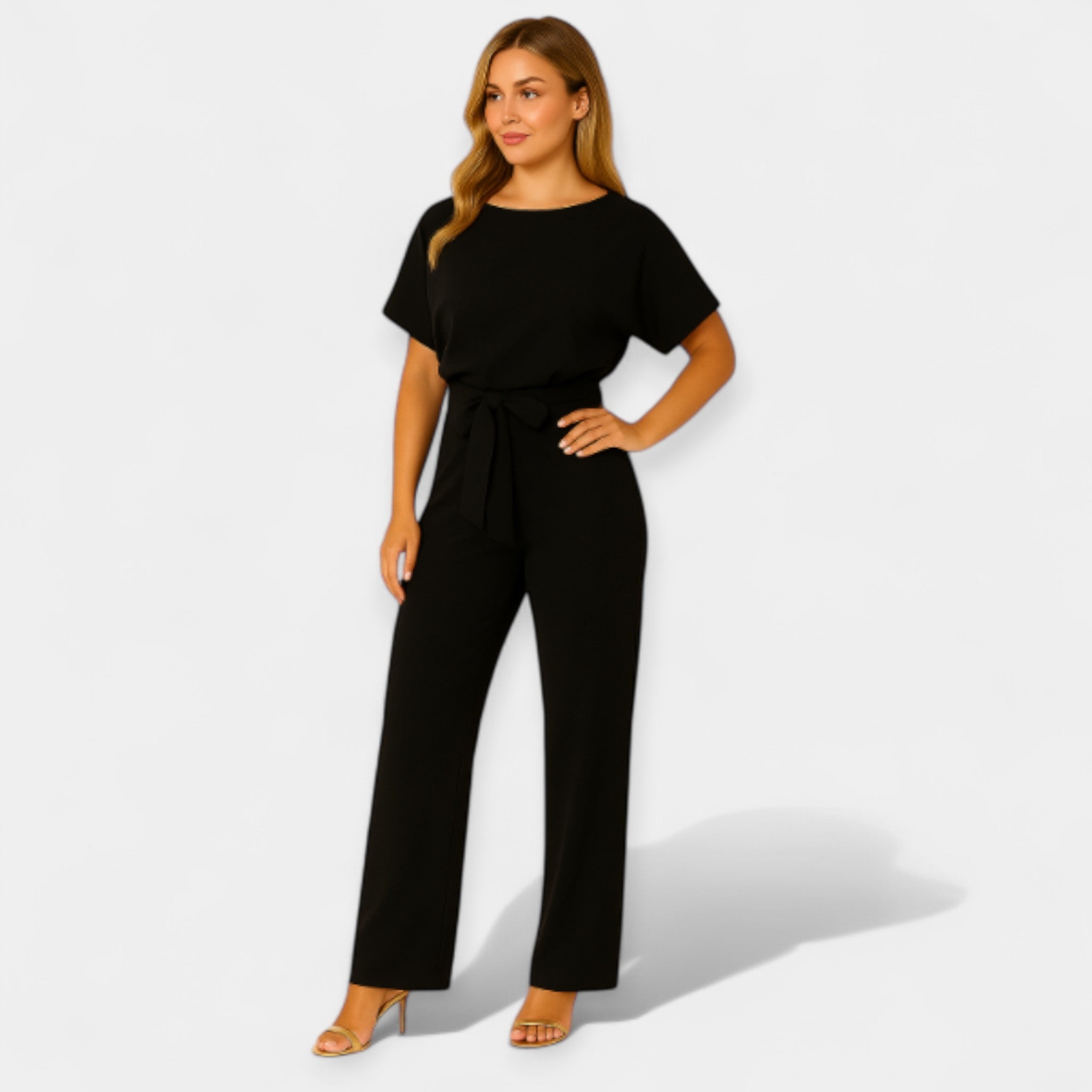 Jumpsuit With Adjustable Tie Belt For Elegant Silhouette