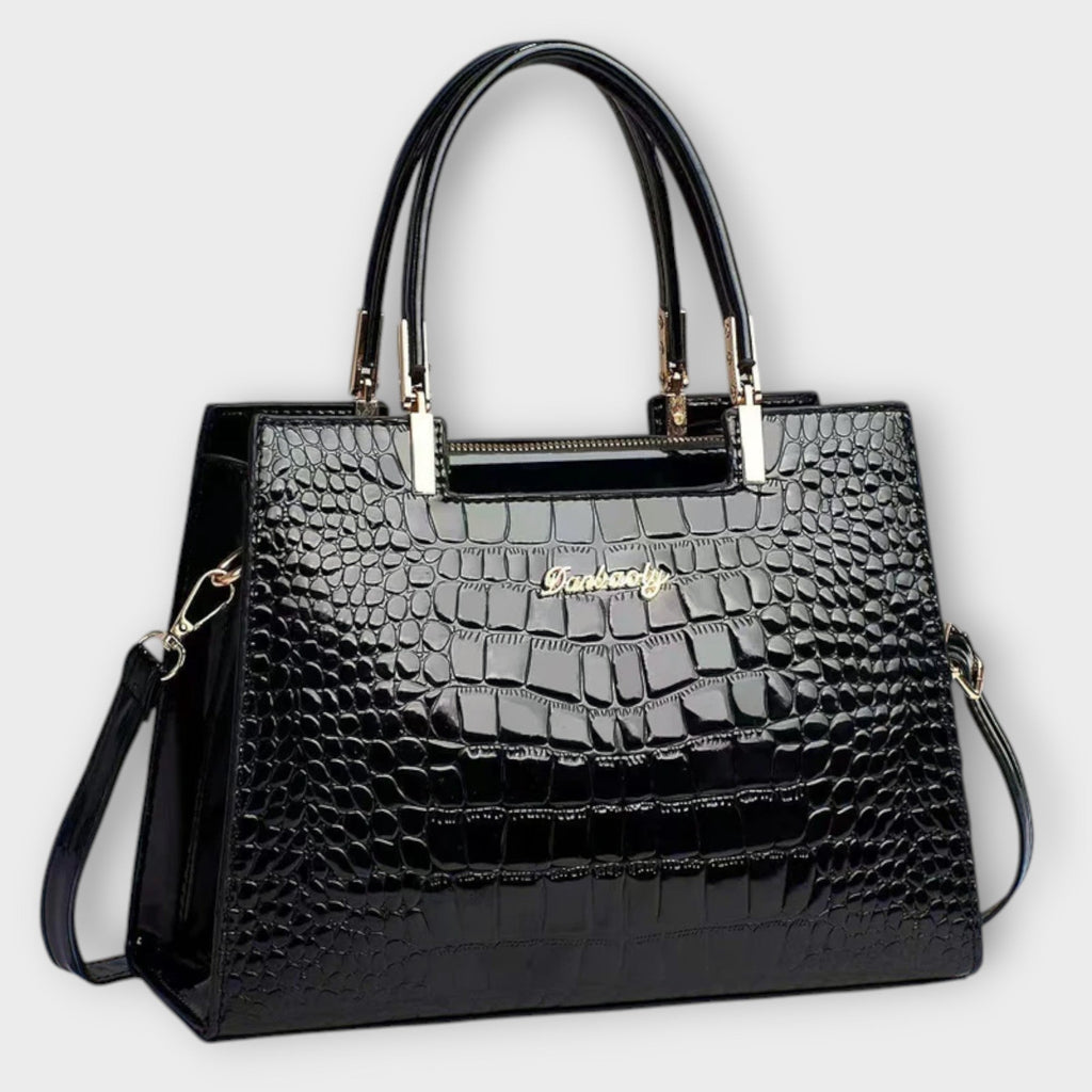 Shiny Croco Handbag With Glossy Finish For Everyday Use