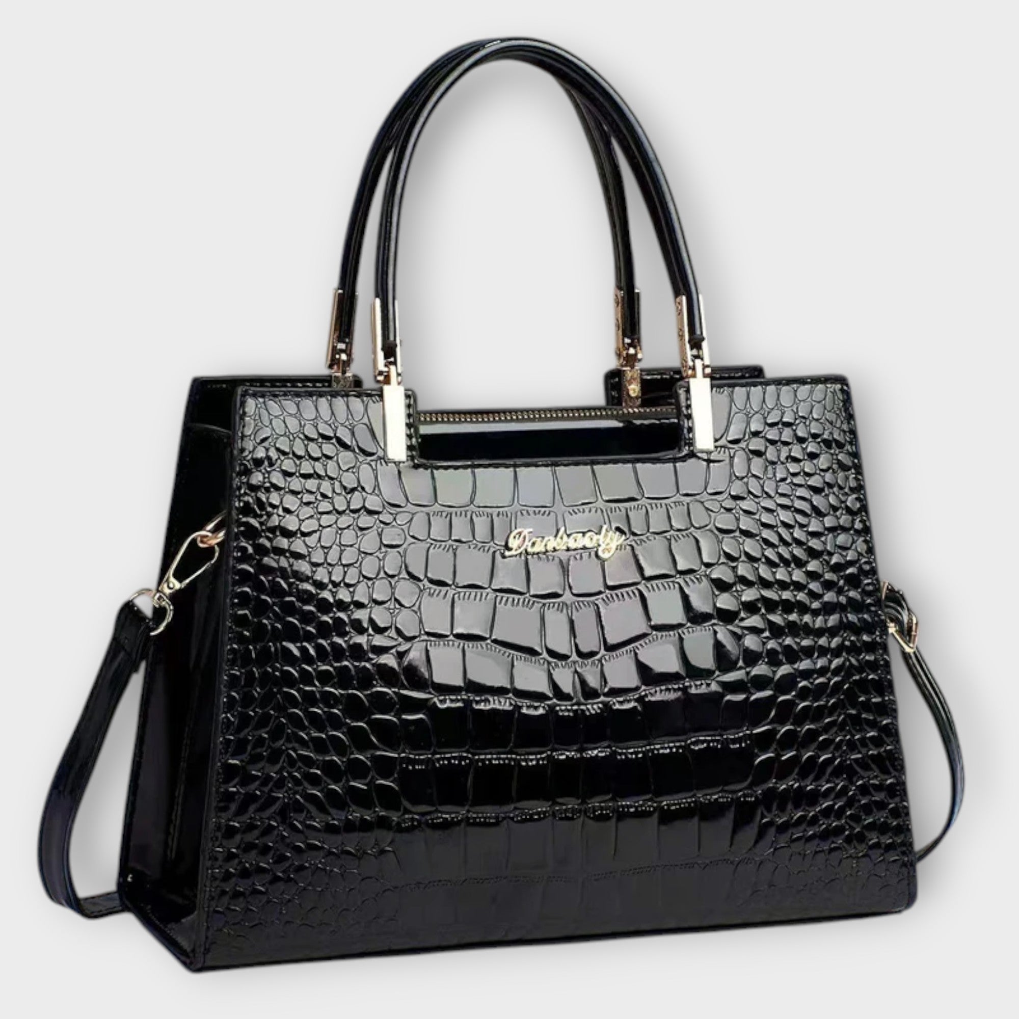 Shiny Croco Handbag With Glossy Finish For Everyday Use