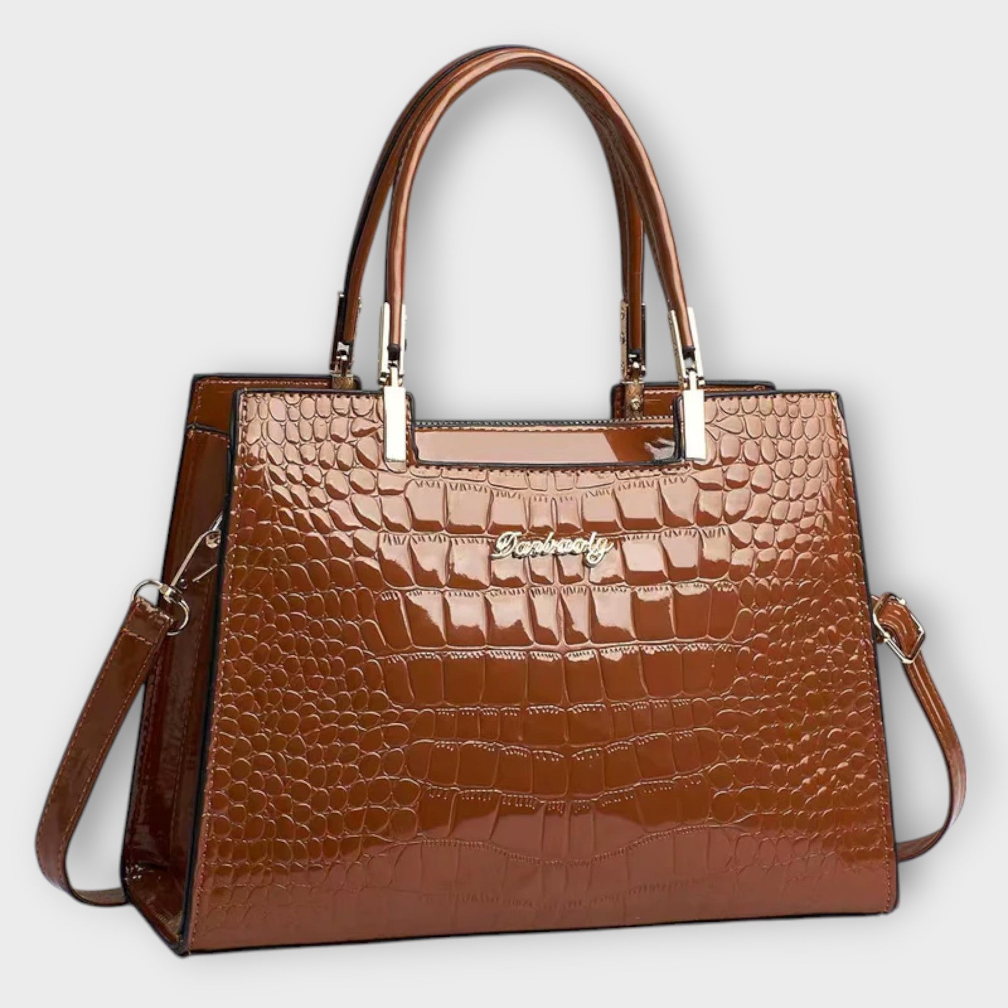 Shiny Croco Handbag With Glossy Finish For Everyday Use