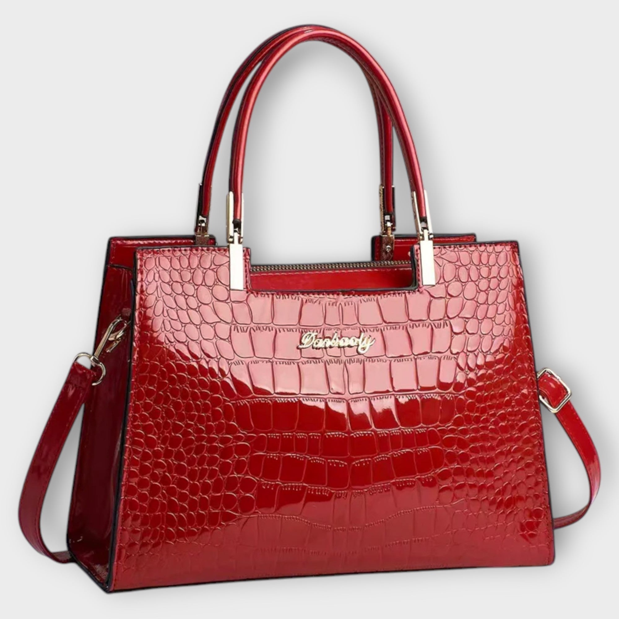 Shiny Croco Handbag With Glossy Finish For Everyday Use