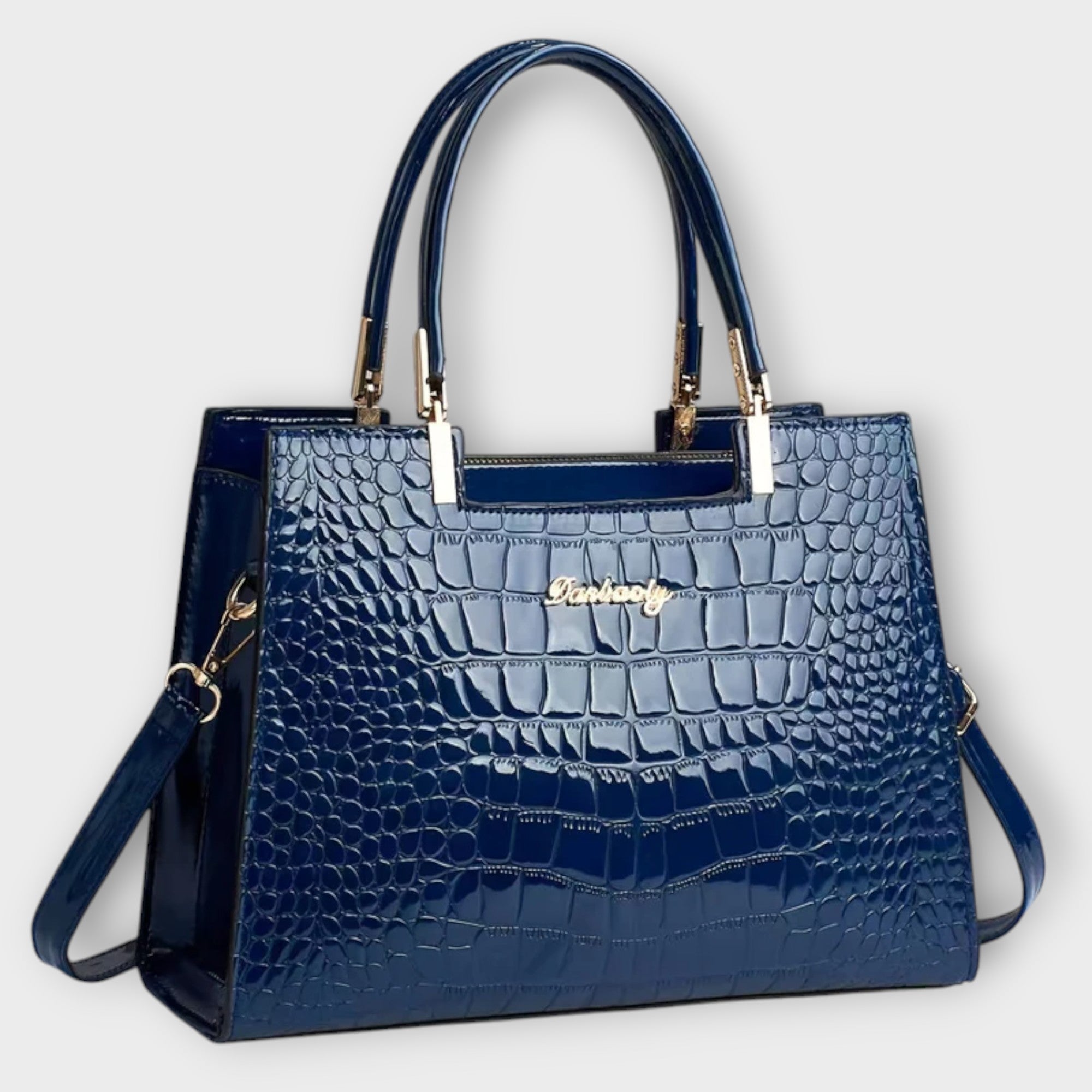 Shiny Croco Handbag With Glossy Finish For Everyday Use