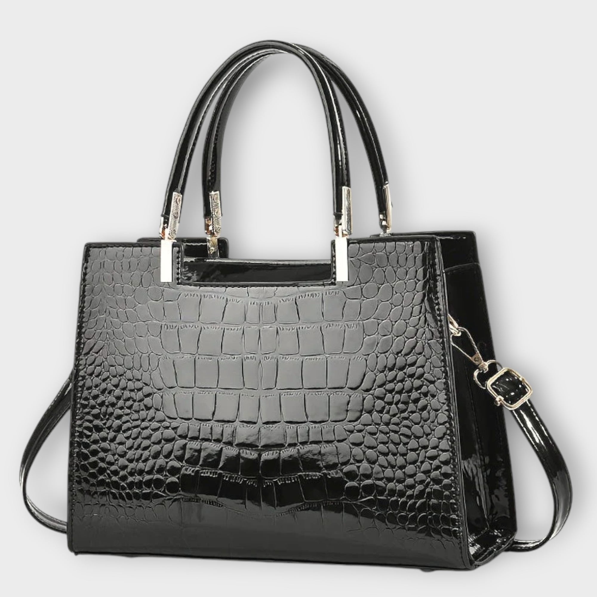 Shiny Croco Handbag With Glossy Finish For Everyday Use