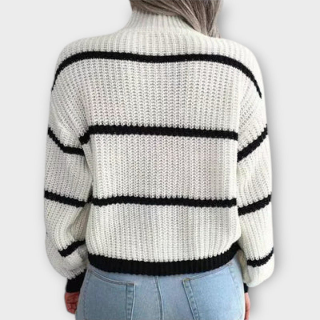 Chavala Striped Roll Neck Jumper For Women Elegant Knitwear