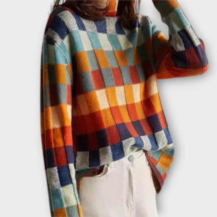 Erika Patchwork Rollneck Jumper For Cold Days Warmth