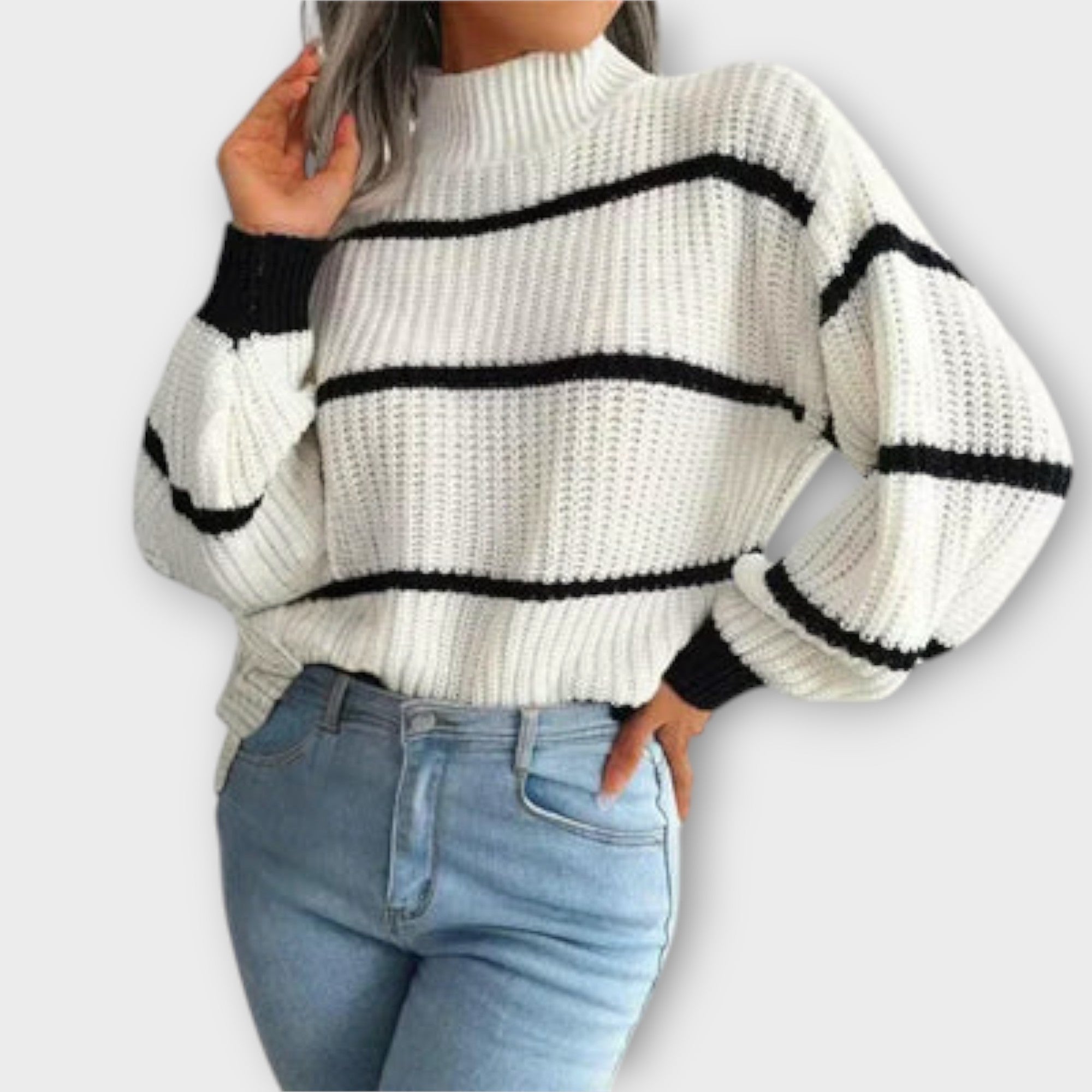 Chavala Striped Roll Neck Jumper For Women Elegant Knitwear