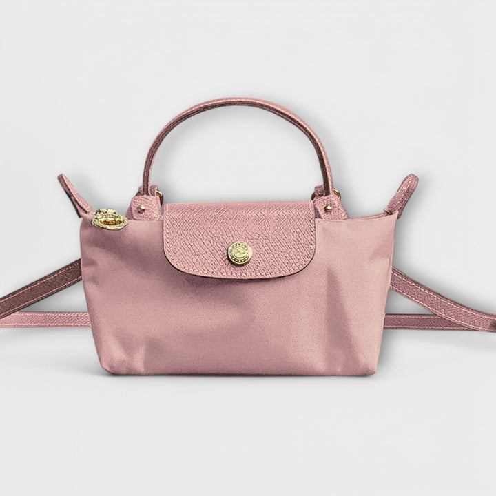 Two Tone Navy And Brown Shoulder Bag With Gold Button