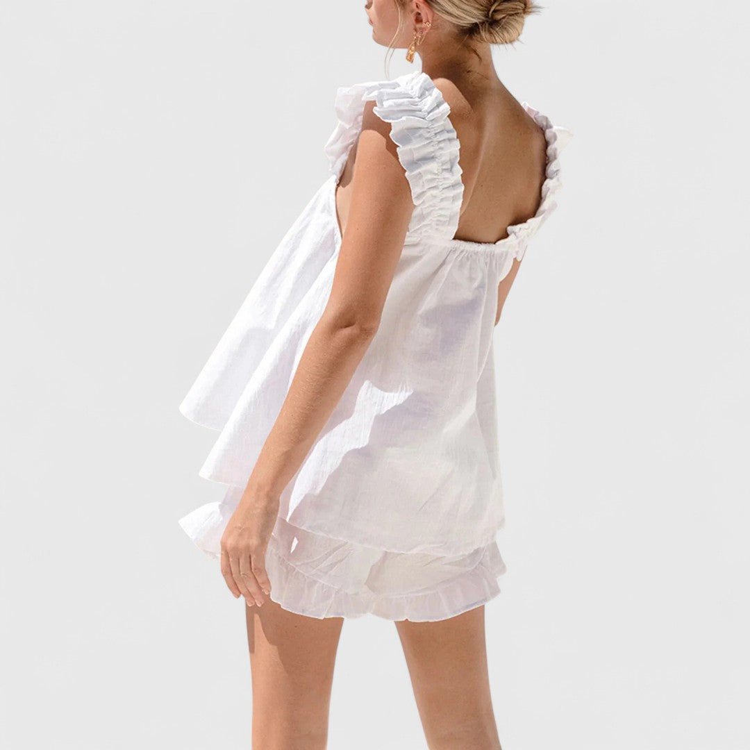 Eva Cotton Ruffles Set Top and Shorts Feminine Comfort