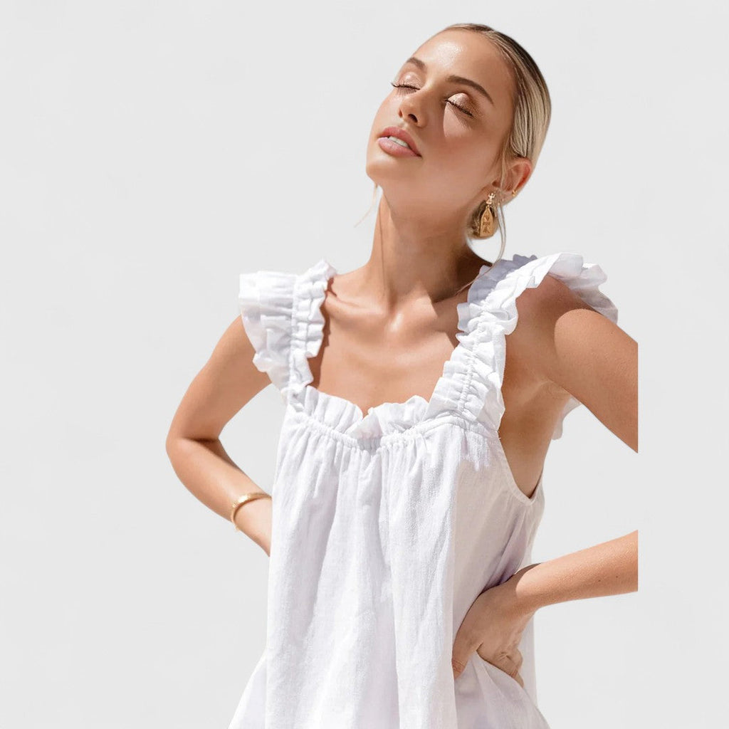 Eva Cotton Ruffles Set Top and Shorts Feminine Comfort