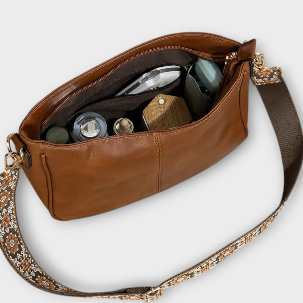 Vegan Shoulder Bag With Adjustable Strap And Gold Details