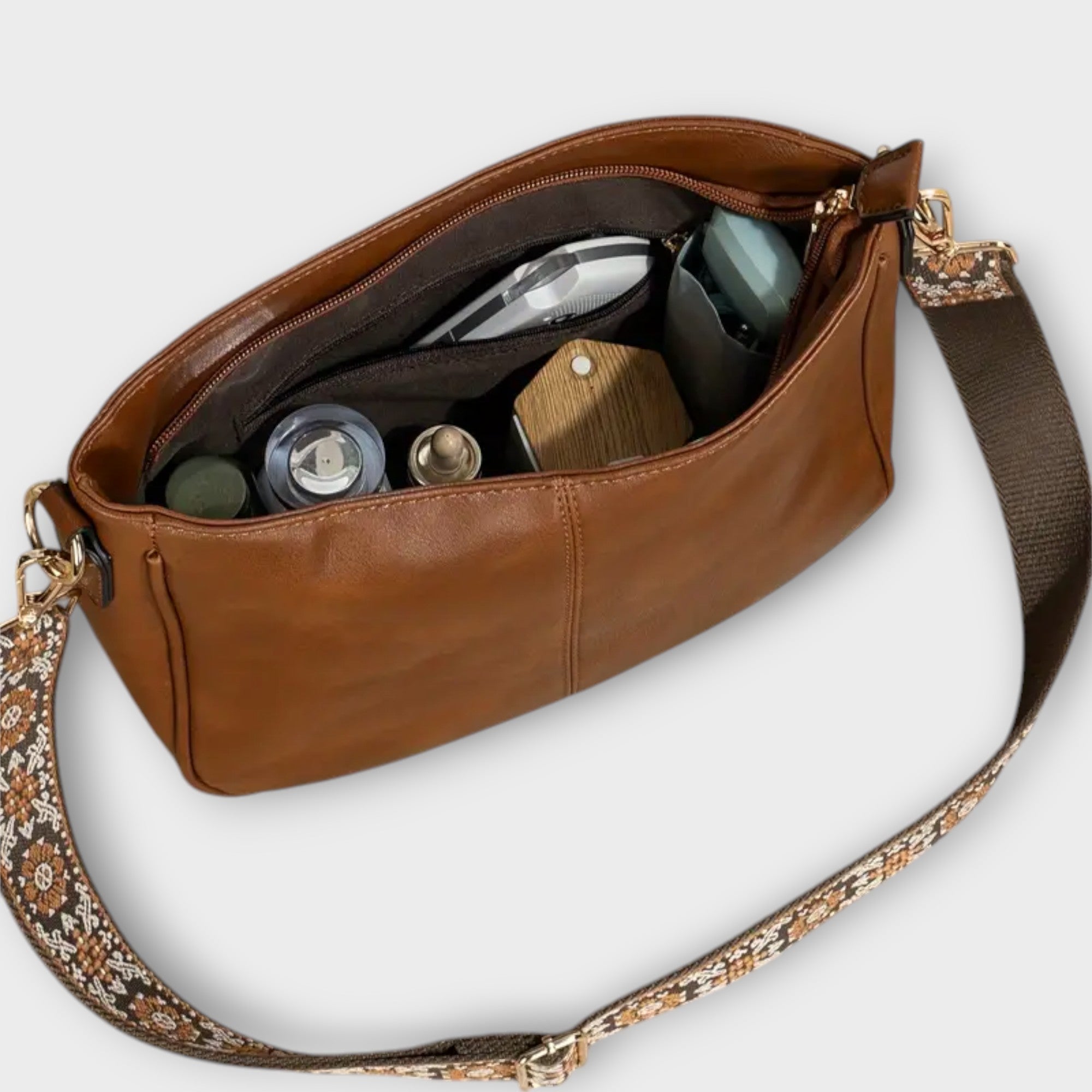 Vegan Shoulder Bag With Adjustable Strap And Gold Details