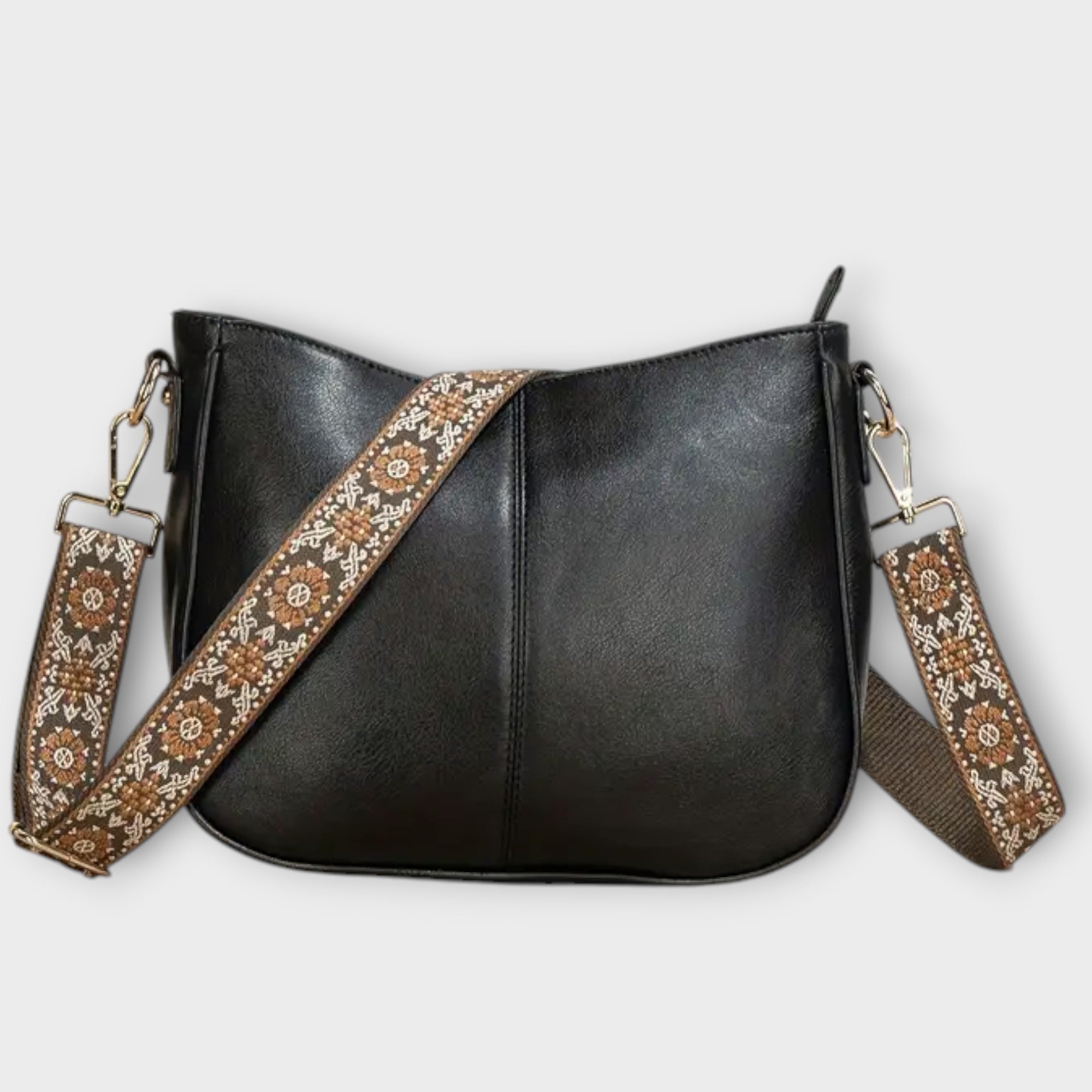 Vegan Shoulder Bag With Adjustable Strap And Gold Details