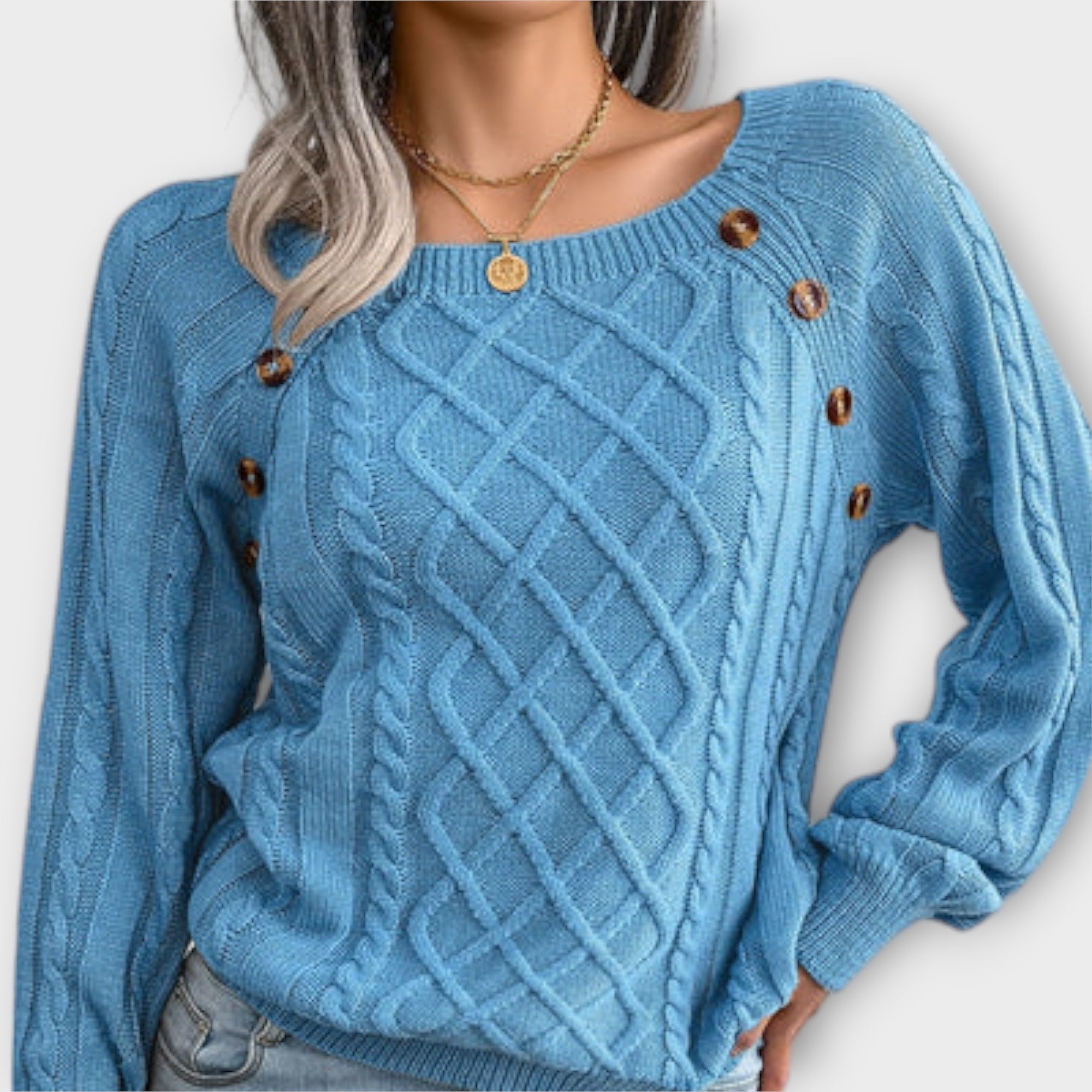 Malia Knit Jumper With Buttons Round Neck Relaxed Fit