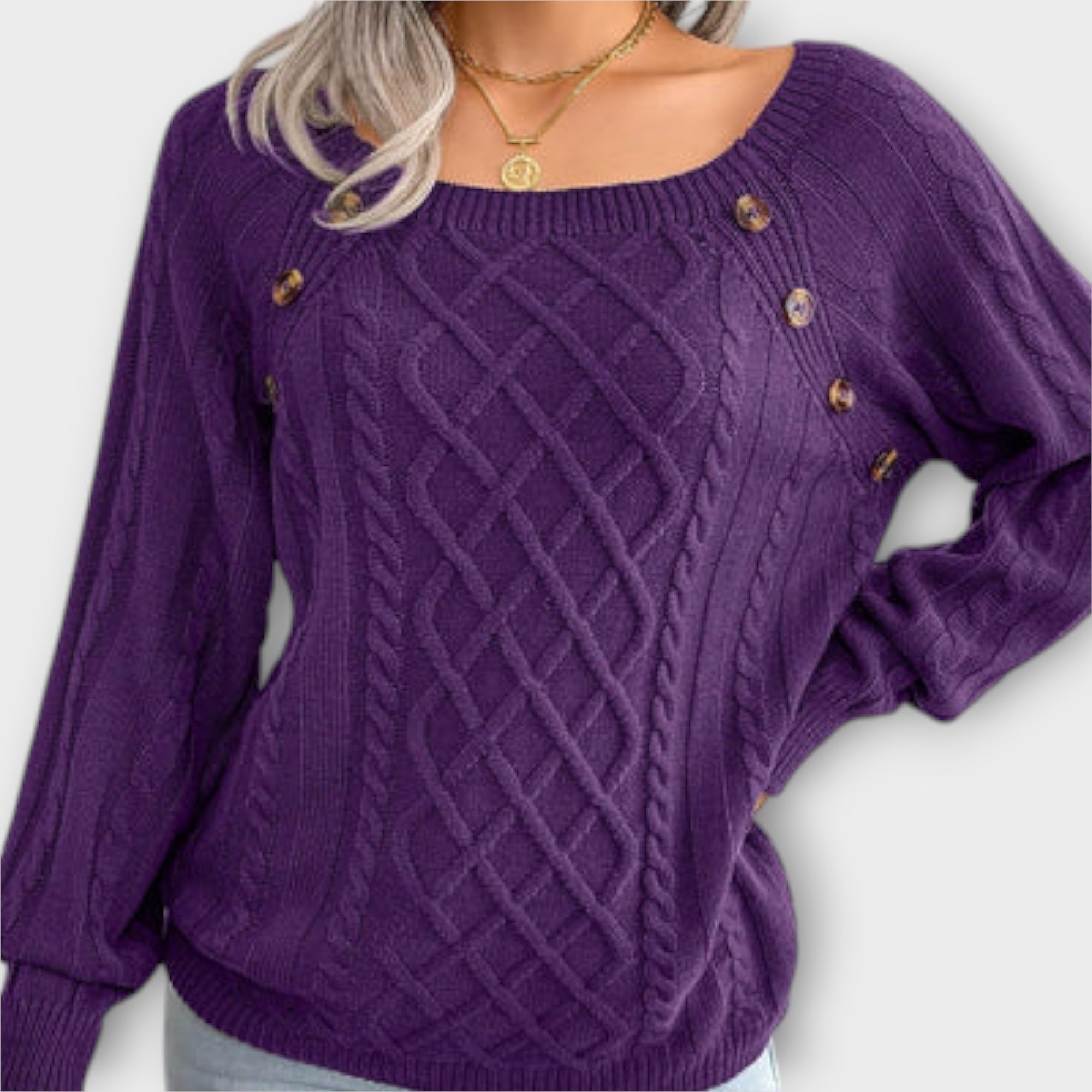 Malia Knit Jumper With Buttons Round Neck Relaxed Fit