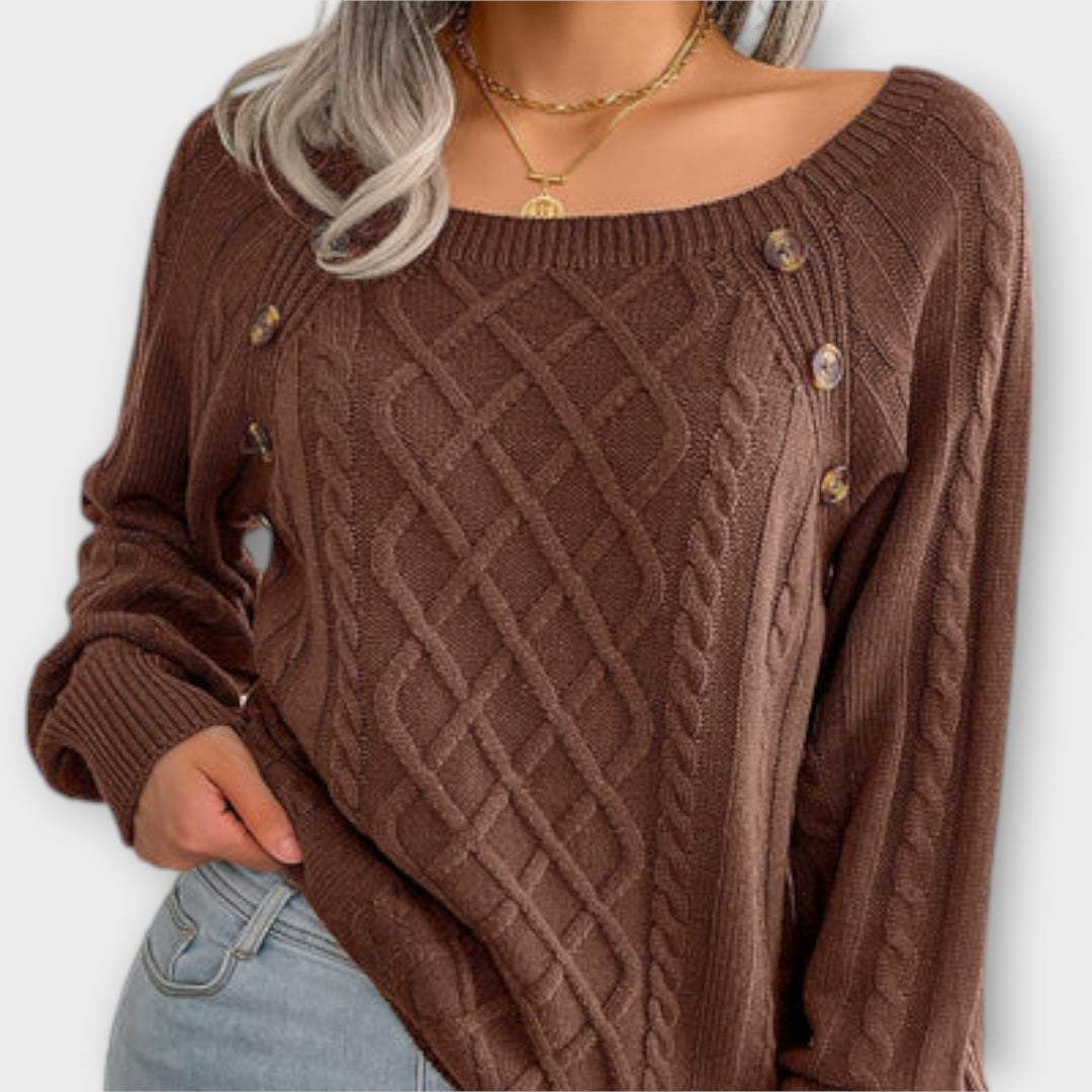Malia Knit Jumper With Buttons Round Neck Relaxed Fit