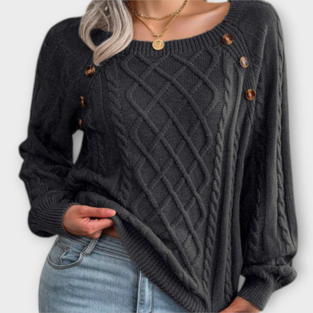 Malia Knit Jumper With Buttons Round Neck Relaxed Fit
