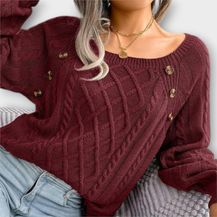Malia Knit Jumper With Buttons Round Neck Relaxed Fit