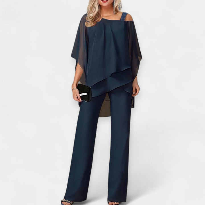 Cold Shoulder Set With Flowing Silhouette For Evening Wear