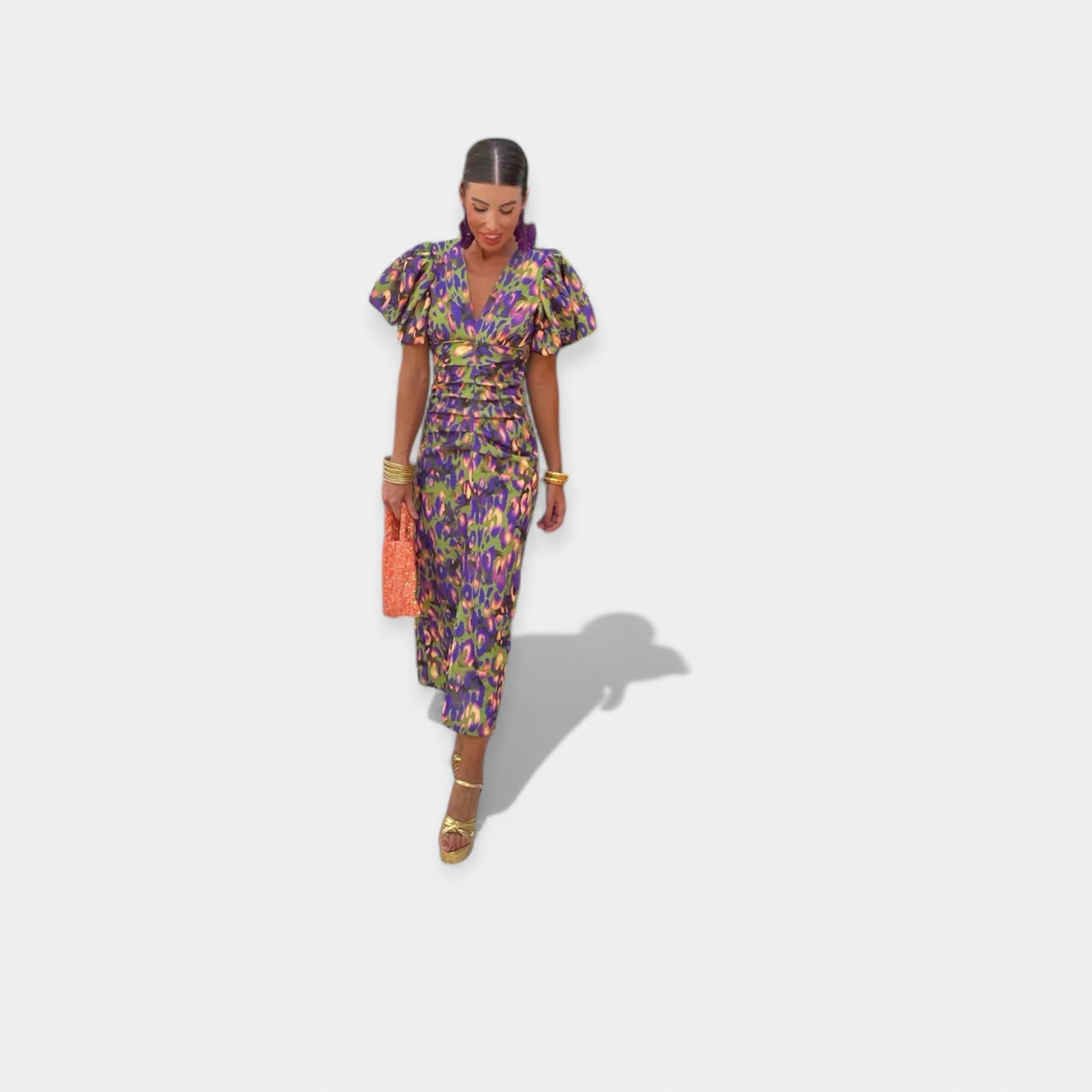 Satin Ruffle Sleeve Dress For Weddings And Evening Wear