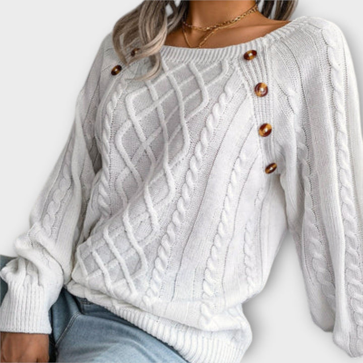 Malia Knit Jumper With Buttons Round Neck Relaxed Fit
