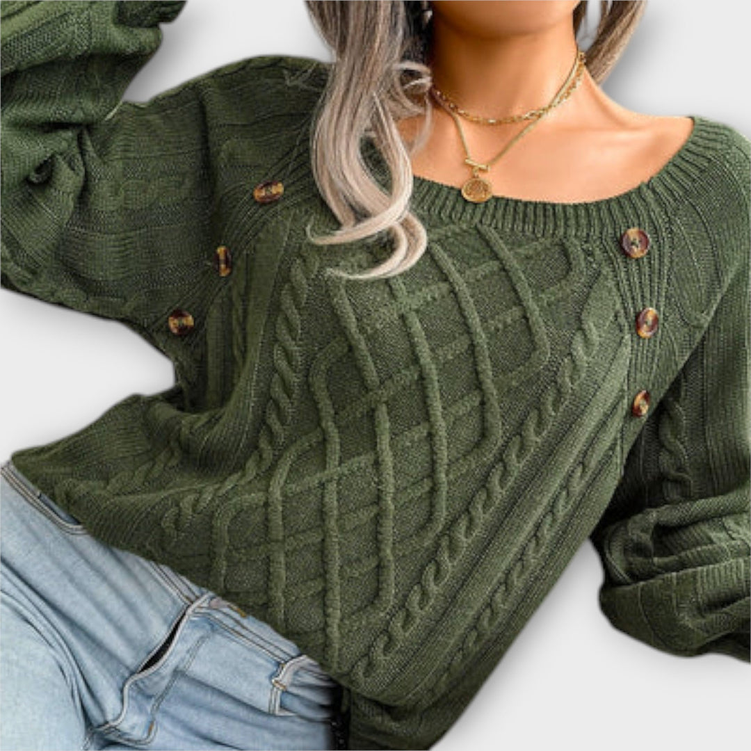 Malia Knit Jumper With Buttons Round Neck Relaxed Fit