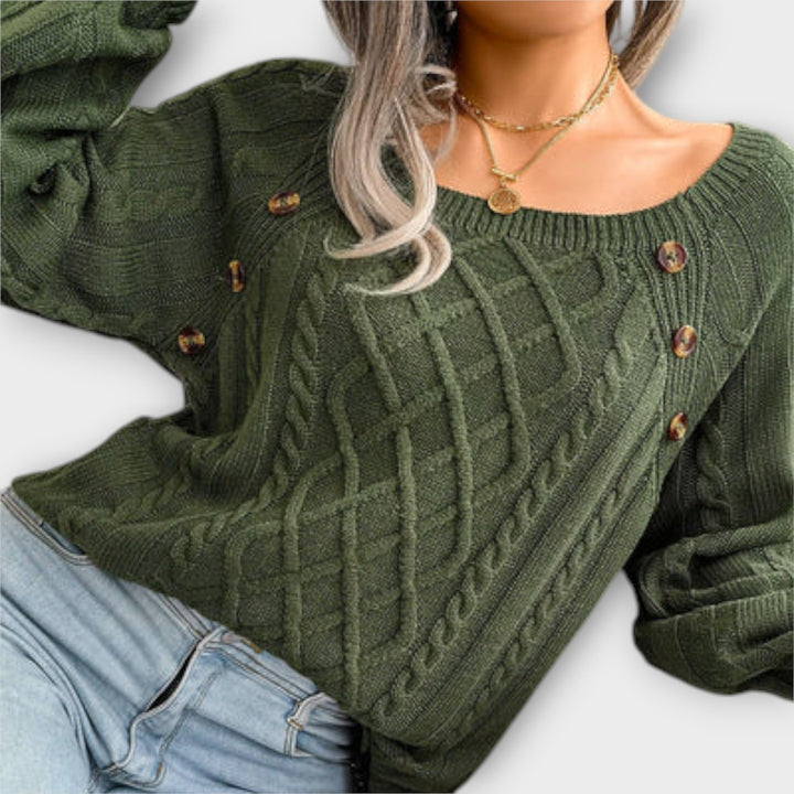 Malia Knit Jumper With Buttons Round Neck Relaxed Fit