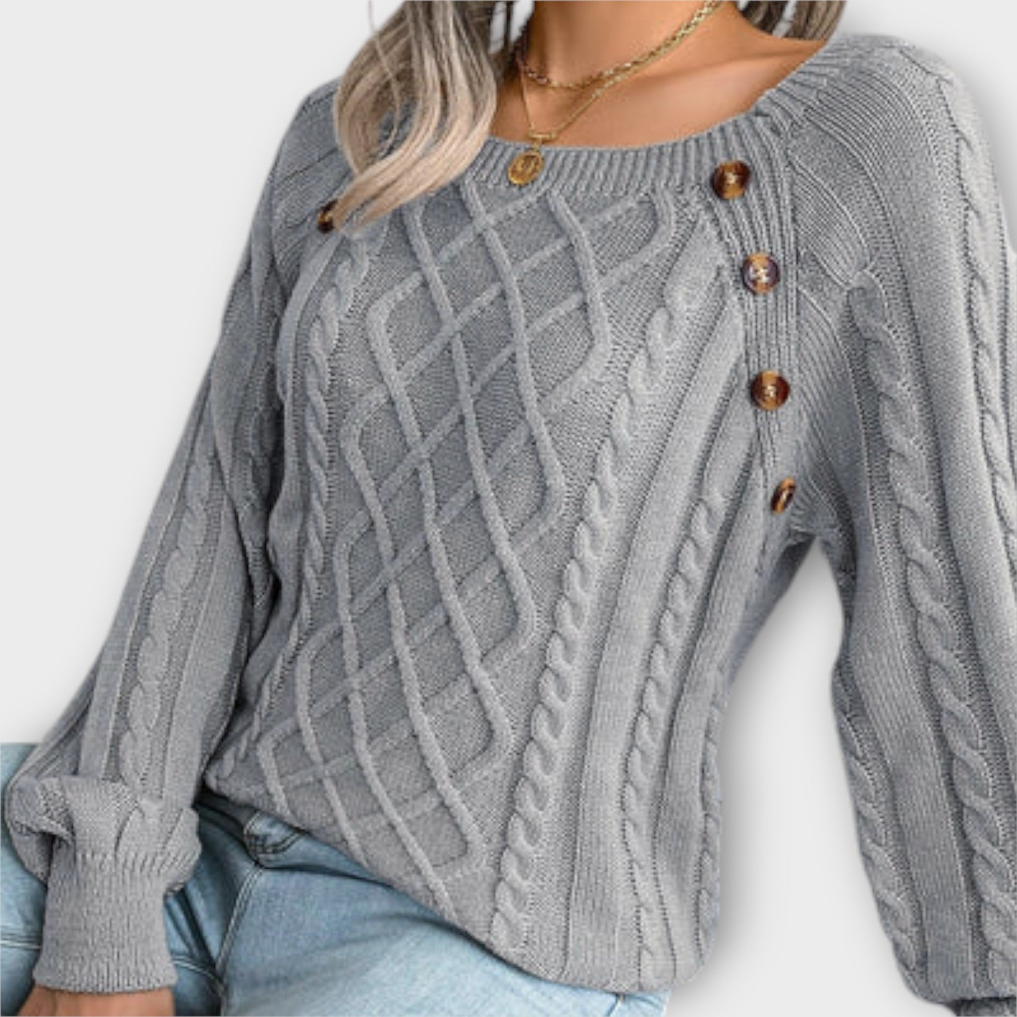 Malia Knit Jumper With Buttons Round Neck Relaxed Fit