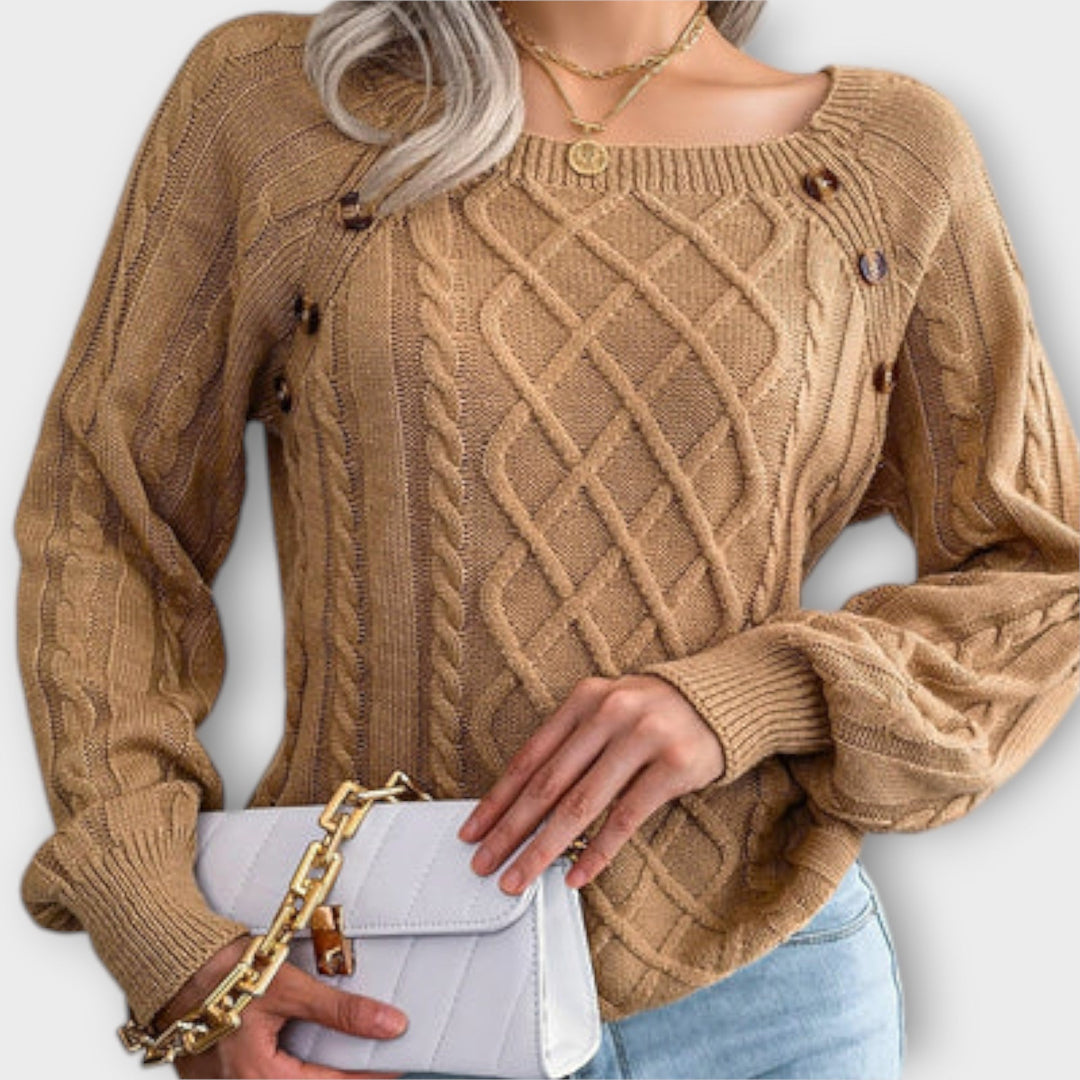 Malia Knit Jumper With Buttons Round Neck Relaxed Fit