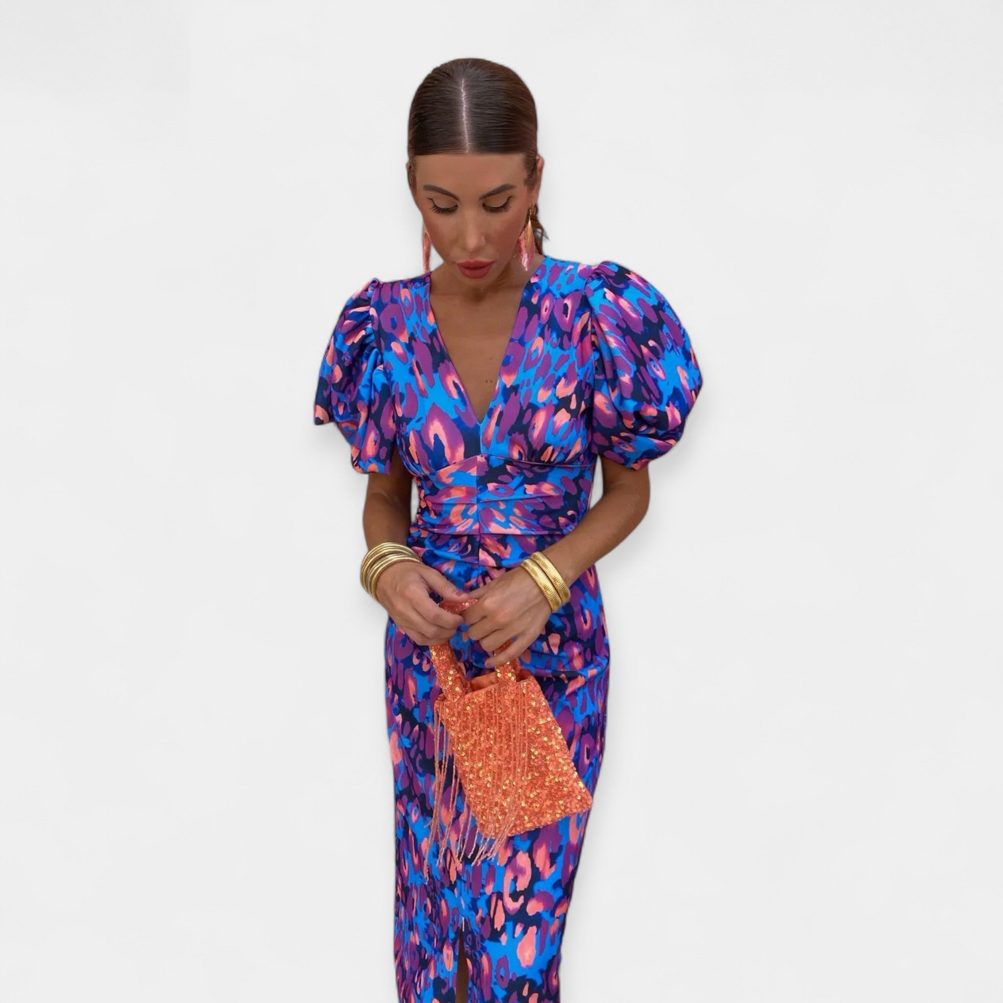 Satin Ruffle Sleeve Dress For Weddings And Evening Wear