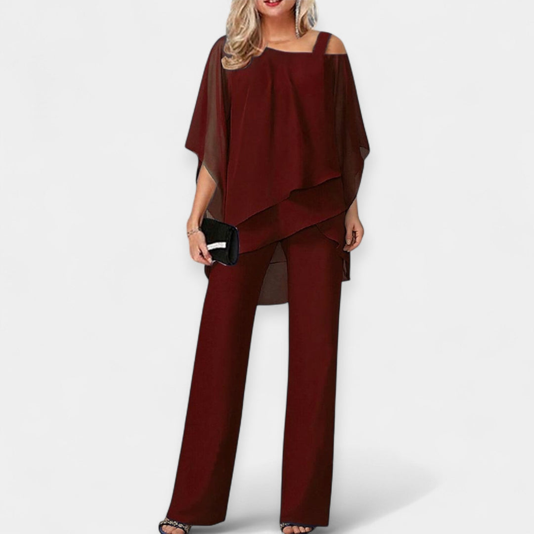 Cold Shoulder Set With Flowing Silhouette For Evening Wear