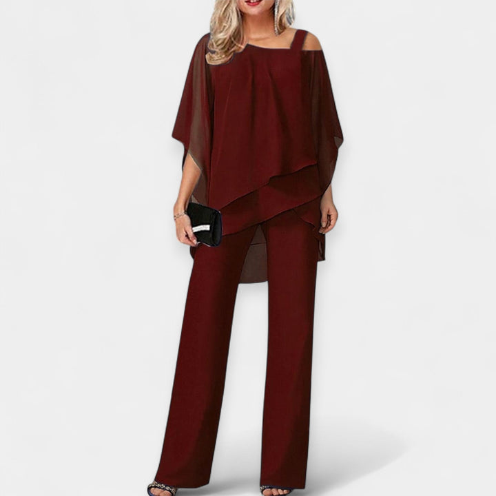 Cold Shoulder Set With Flowing Silhouette For Evening Wear