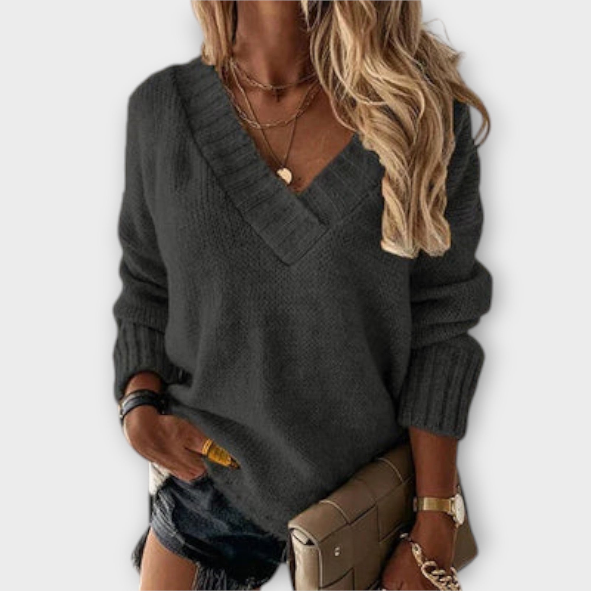 Jane Cozy V Neck Jumper For Women Soft Knit Warm Everyday