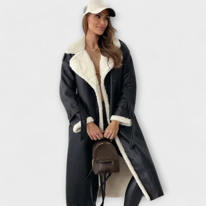 Maria Long Classic Leather Jacket With Fleece Lining