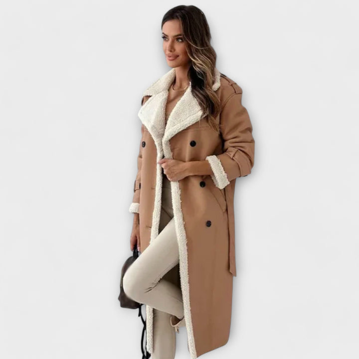 Maria Long Classic Leather Jacket With Fleece Lining