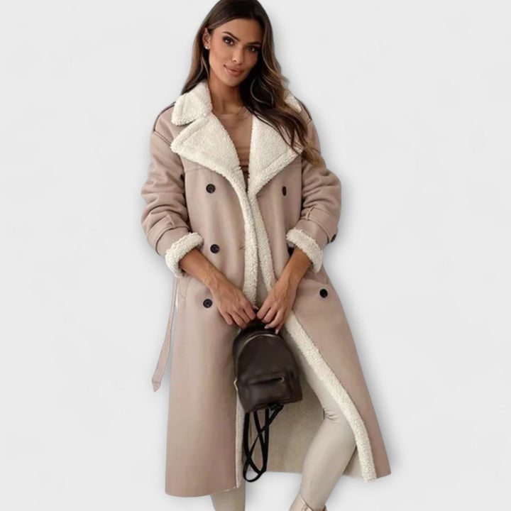 Maria Long Classic Leather Jacket With Fleece Lining