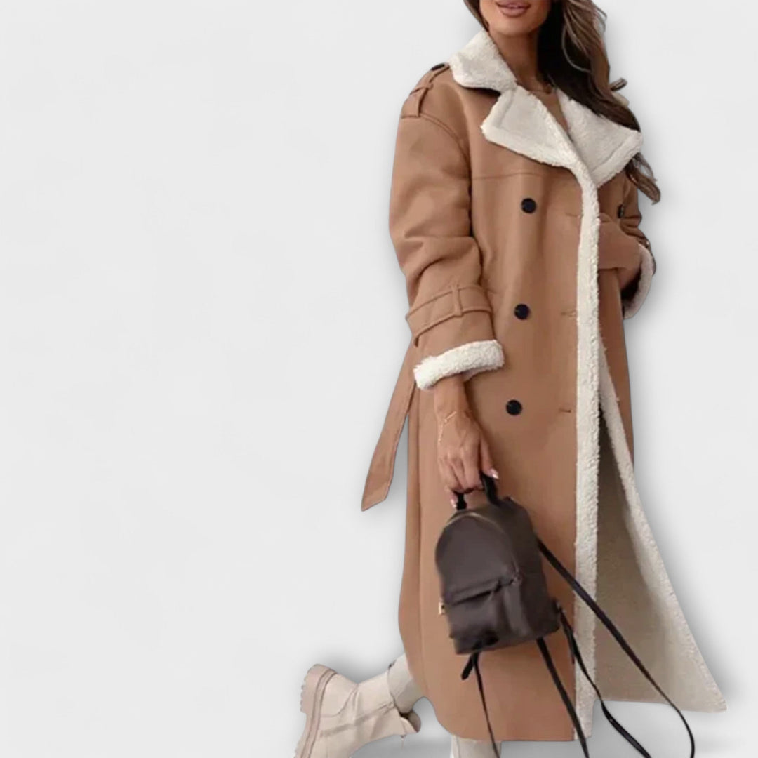 Maria Long Classic Leather Jacket With Fleece Lining