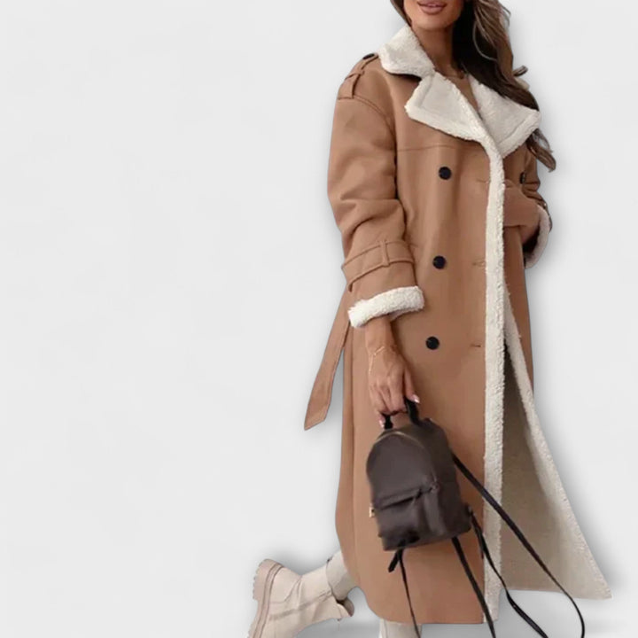 Maria Long Classic Leather Jacket With Fleece Lining