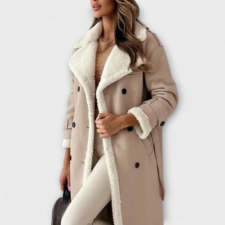 Maria Long Classic Leather Jacket With Fleece Lining