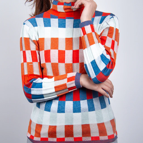 Erika Patchwork Rollneck Jumper For Cold Days Warmth