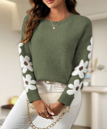 Silke Soft Knit Jumper With Floral Sleeve Pattern Detail