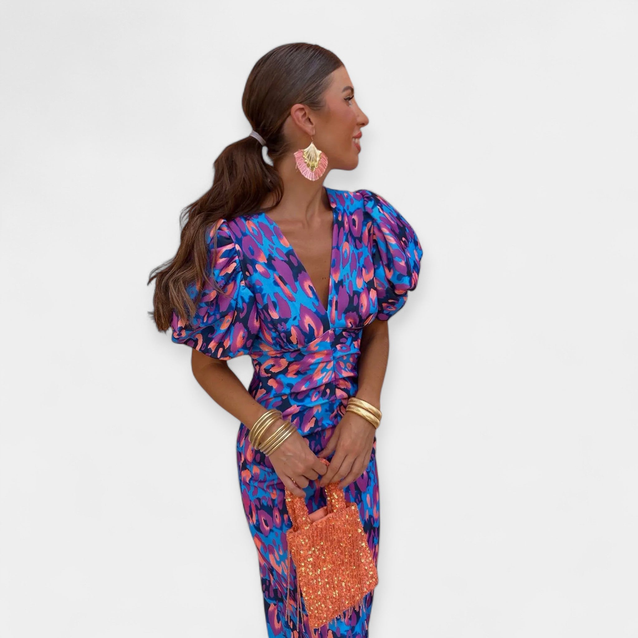 Satin Ruffle Sleeve Dress For Weddings And Evening Wear