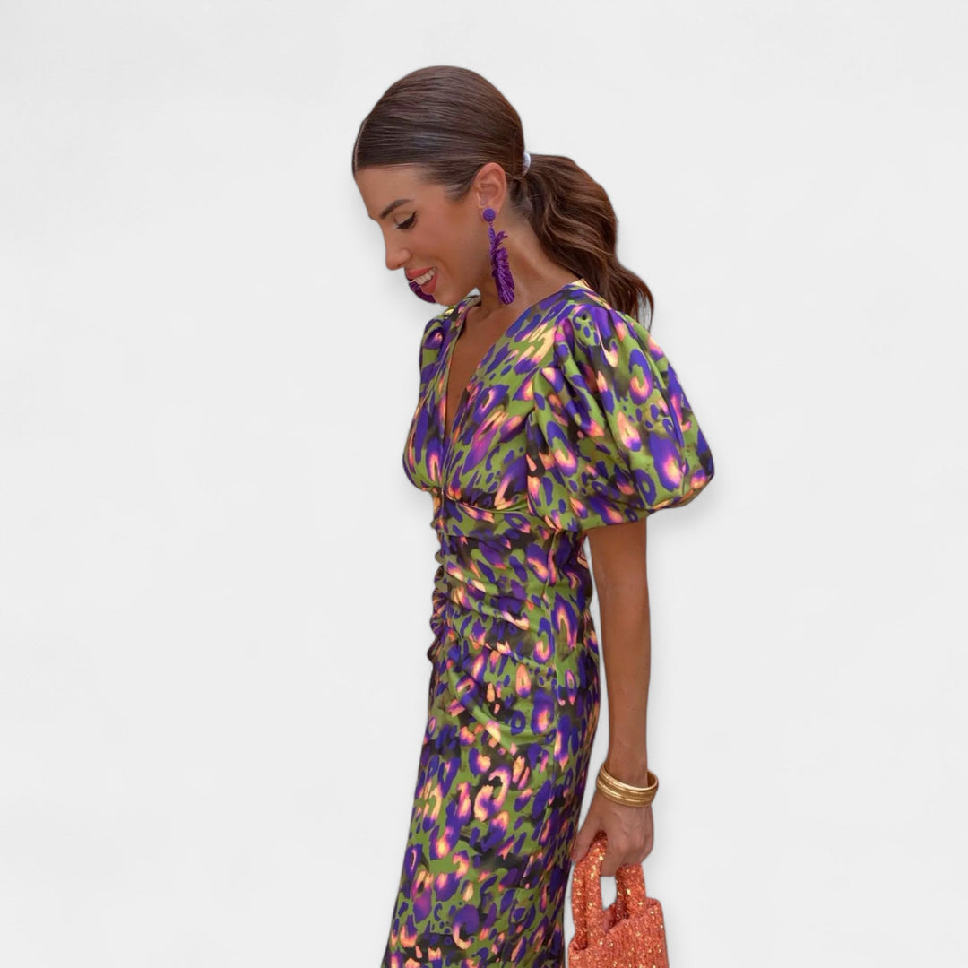 Satin Ruffle Sleeve Dress For Weddings And Evening Wear