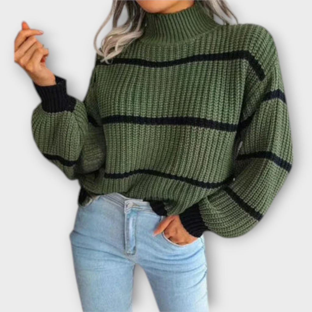Chavala Striped Roll Neck Jumper For Women Elegant Knitwear
