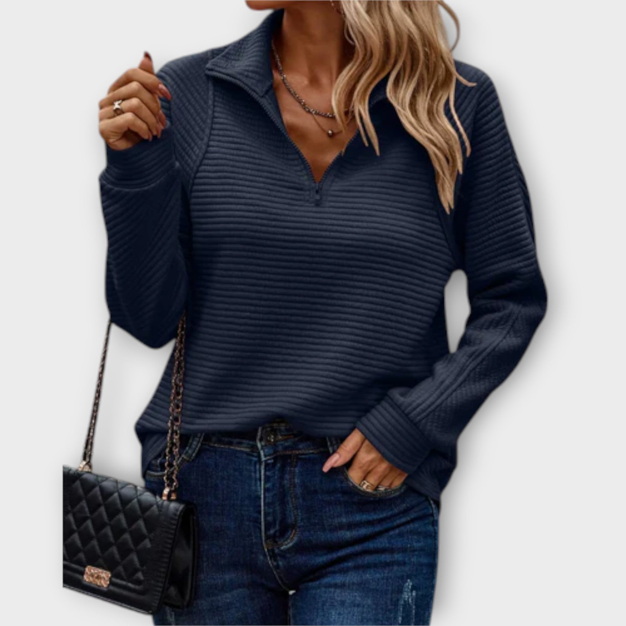 Vilja Women Half Zip Pullover V Neck Knitwear For Everyday