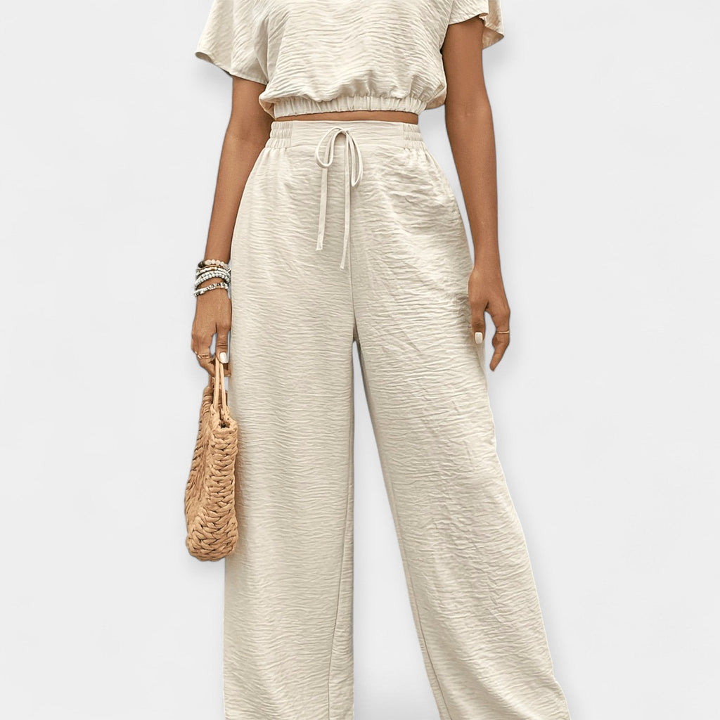 Stylish Loose Fit Set With Boho Top And Drawstring Trousers