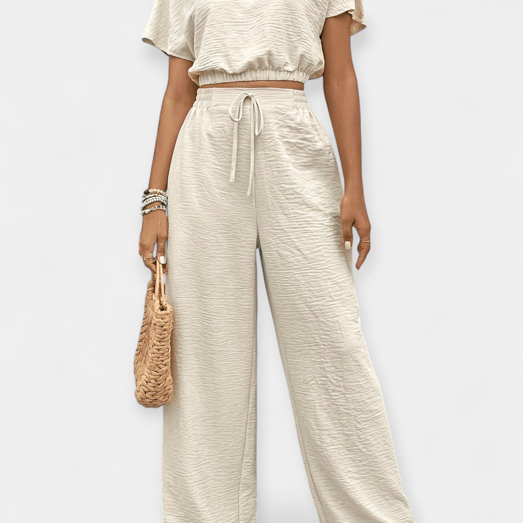Stylish Loose Fit Set With Boho Top And Drawstring Trousers